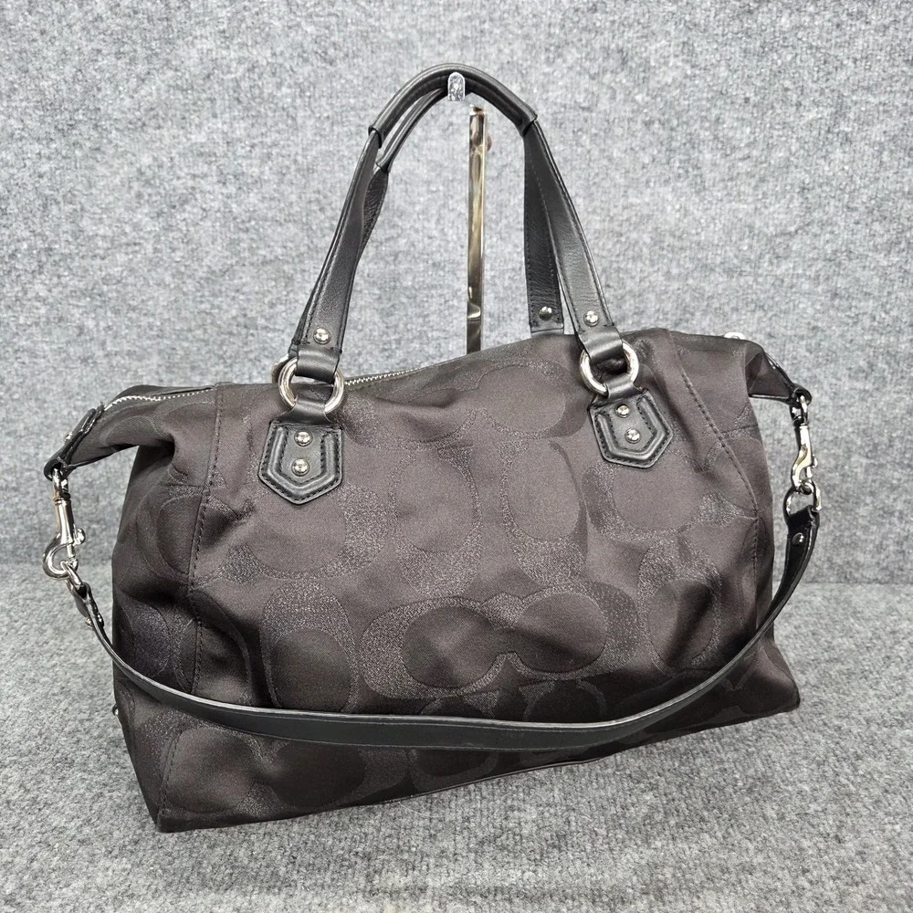 Coach Black Canvas Signature Campbell Convertible Satchel Bag F26243 Y2k - Picture 8 of 14